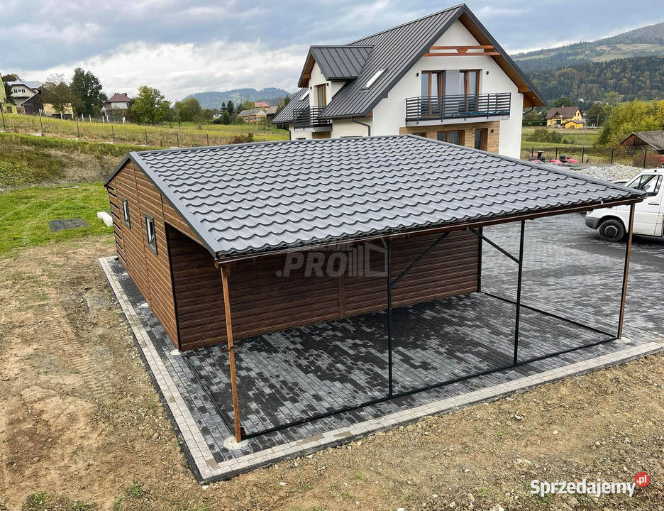 Garaz blaszany 6x6 2x wiata 3x6 2x Brama uchylna Włocławek