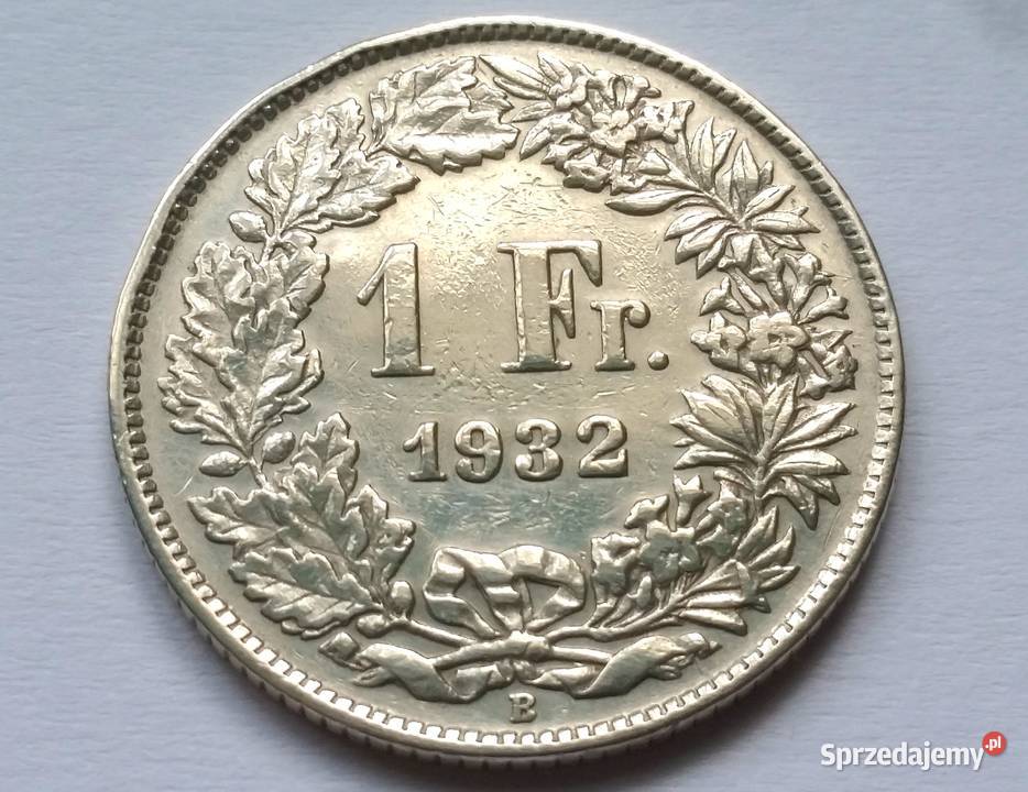 SZWAJCARIA 1 Frank 1932 SREBRO rzadka z nakładem Suszec