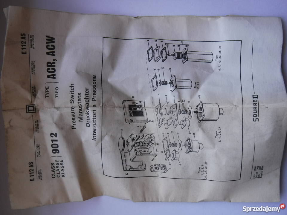 SQUARE D 9012 type ACW2 PRESSURE SWITCH Produkcja Szydłowiec