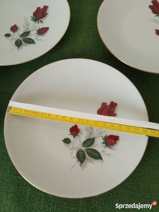 Talerze deserowe porcelana Mitterteich czerwona małopolskie Ropa