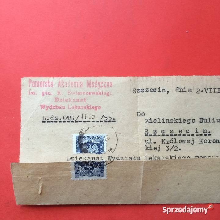 820 Pismo Akademii Medycznej w Szczecinie Antykwariat