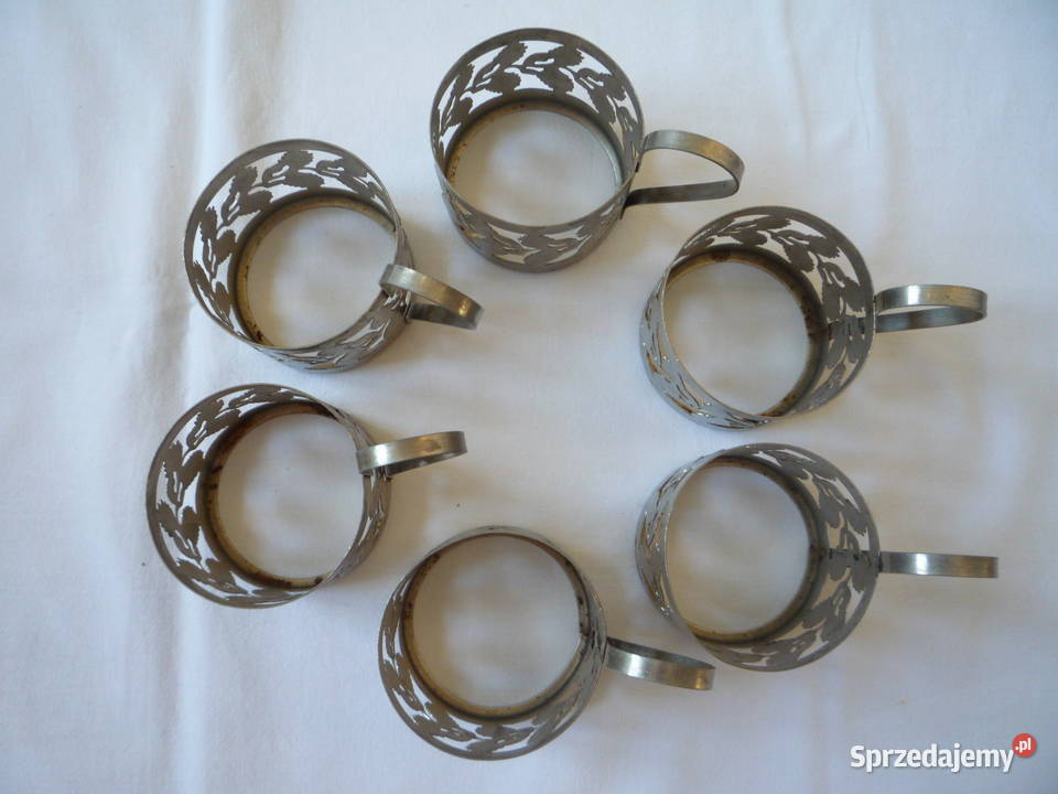 6 Metalowe Koszyczki uchwyty do szklanek PRL odcienie szarości Szczecin sprzedam