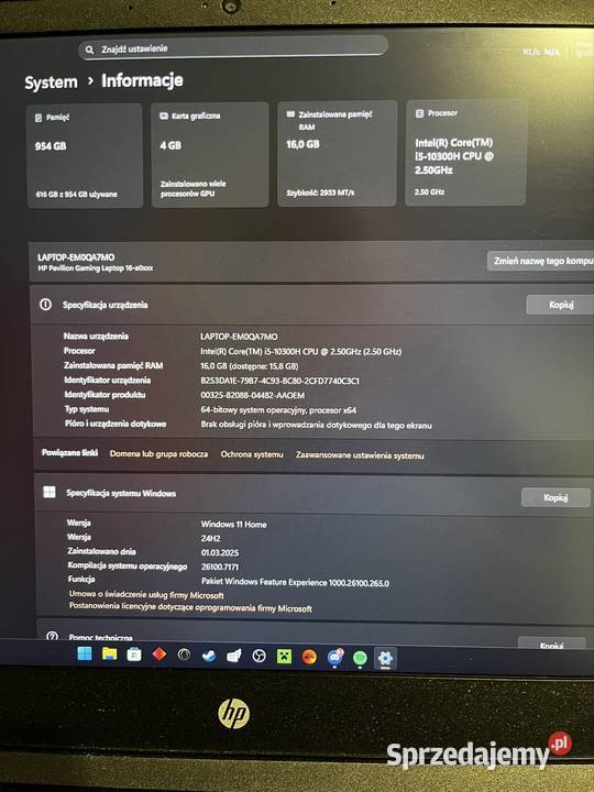 Laptop Hp pavilion gaming 16 16gb ram gtx1650ti mazowieckie Tarczyn