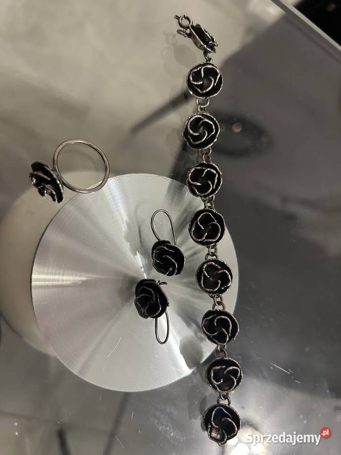 Srebrny różany komplet PRL Ruda Śląska sprzedam