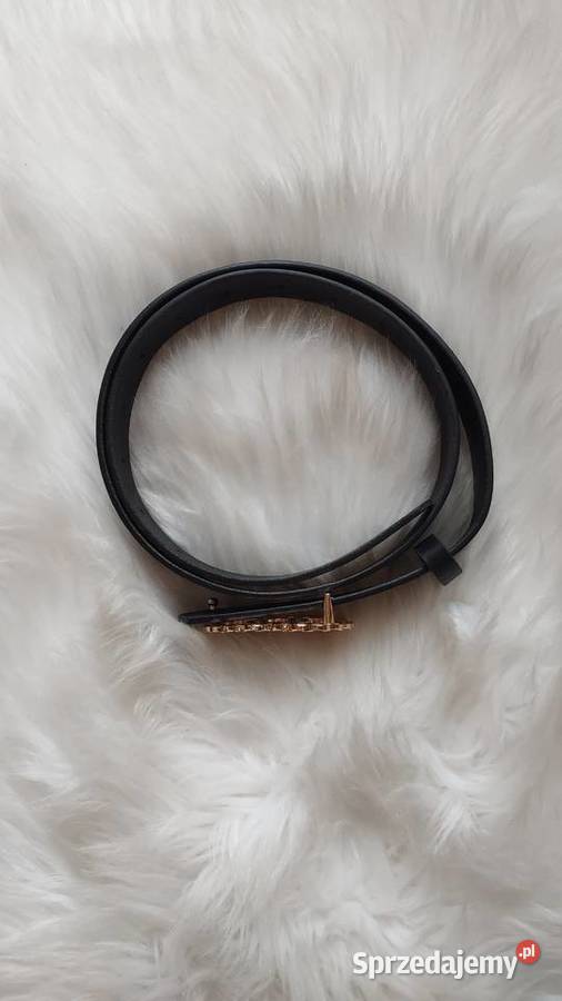 Czarny pasek z ozdobną złotą klamrą L 3cm małopolskie Olkusz