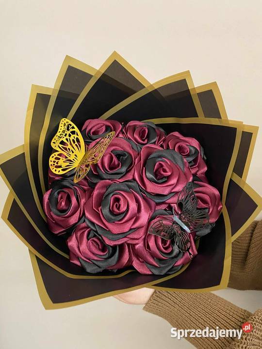 Bukiet 11 wiecznych róż w kolorach burgundu i Rękodzieło