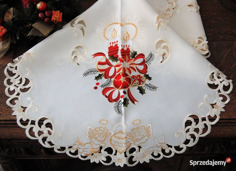Bieżnik obrus świąteczny haftowany poliester 121 wielokolorowy Lublin
