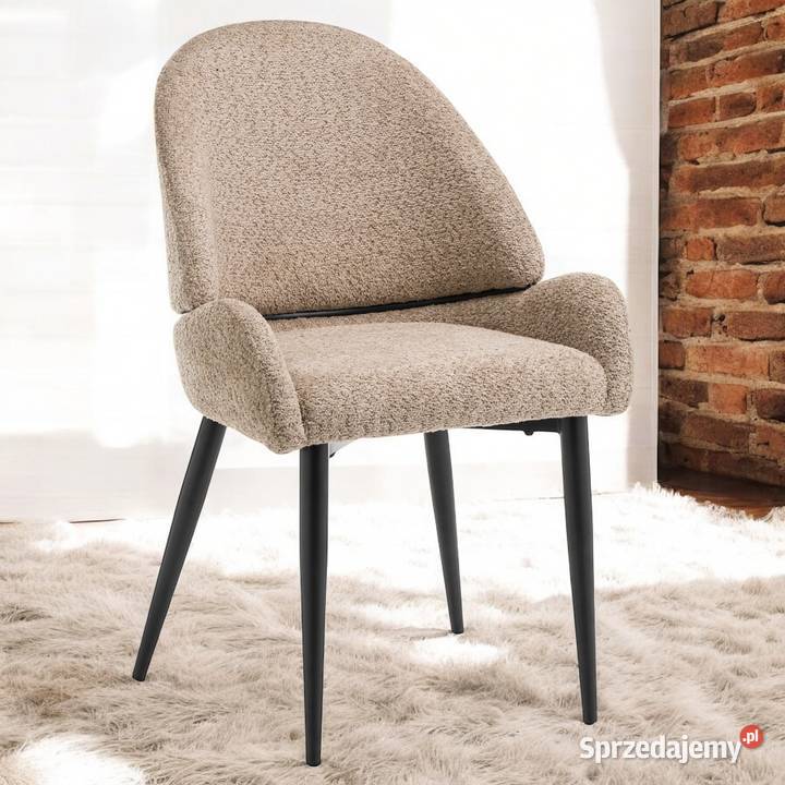 Krzesło Tapicerowane Bergamo Boucle Ciemnobeżowe Tarchały Małe