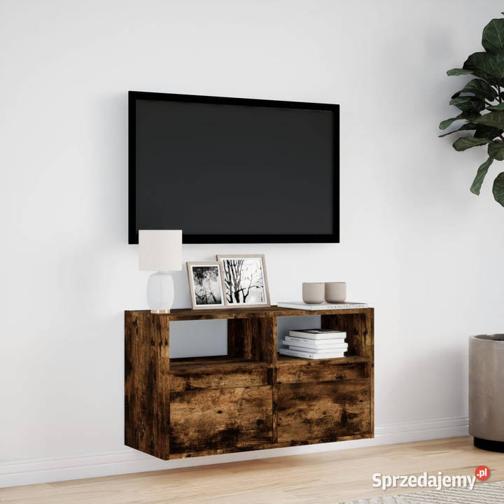 Ścienna szafka TV z LED przydymiony dąb 80x31x45 Warszawa