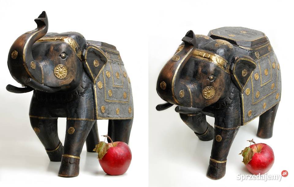 Duży słoń indyjski rzeźba drewno mango heban brązowy