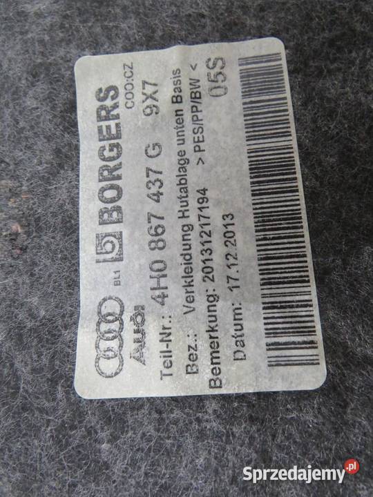 WYKŁADZINA BAGAŻNIKA AUDI A8 D4 4H0867437G
