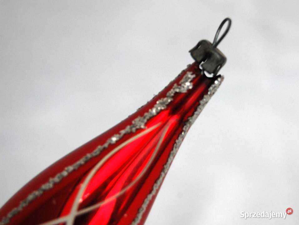 Stara bombka szklana czerwony sopel ręcznie Lublin