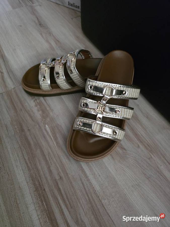 Ztote Plecione Klapki w Stylu Gladiatorek 38