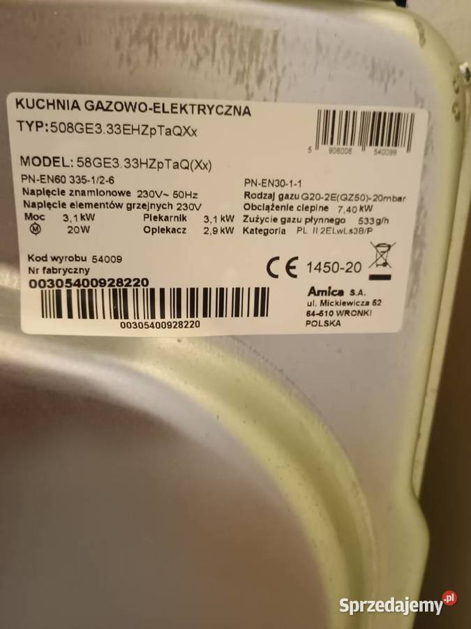 Kuchenka gazowoelektryczna Wrocław sprzedam