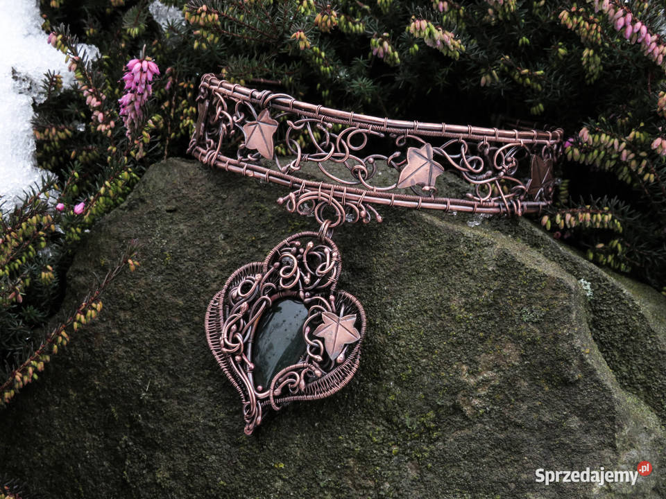 Unikatowa miedziana obroża bluszcz awenturyn małopolskie Kraków