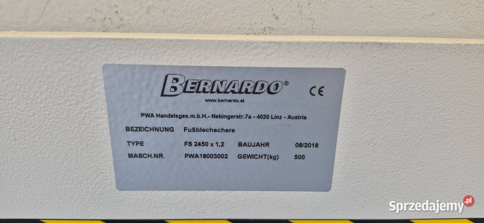 nożyce gilotynowe nożne do blachy BERNARDO FS Piotrowice