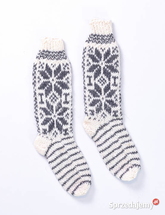 Wysokie ciepłe wełniane skarpetki z góralskim Szaflary