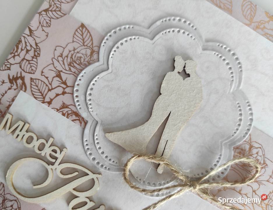 Kartka ręcznie robiona na Ślub złote róże