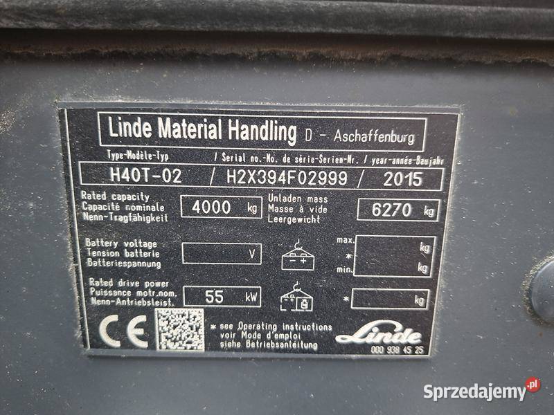 Wózek widłowy LINDE H40T02 4t LPG 34m 55kW mazowieckie