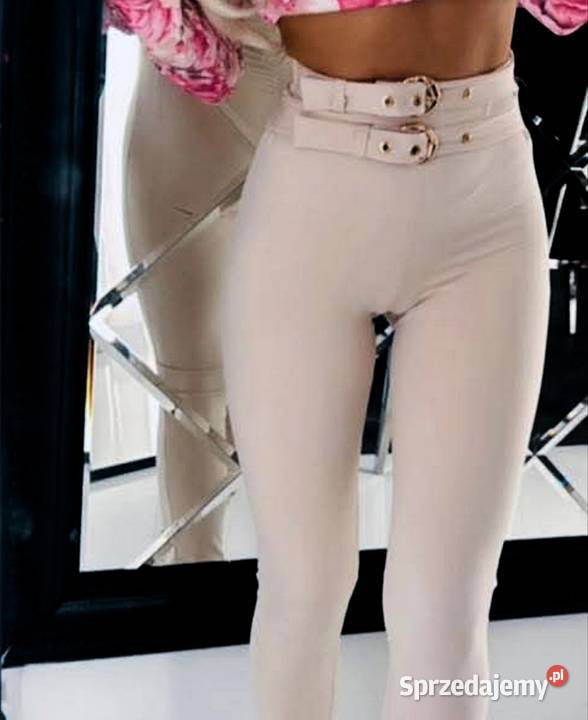 Leginsy beżowe paski złote klamry Kłodzko