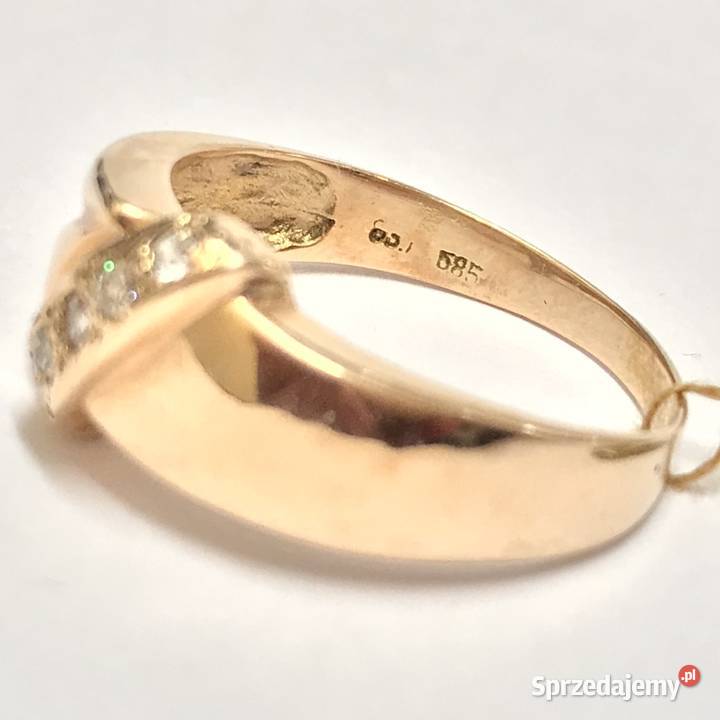 Złoty PIERŚCIONEK 585 14K żółte ZŁOTO kamienie