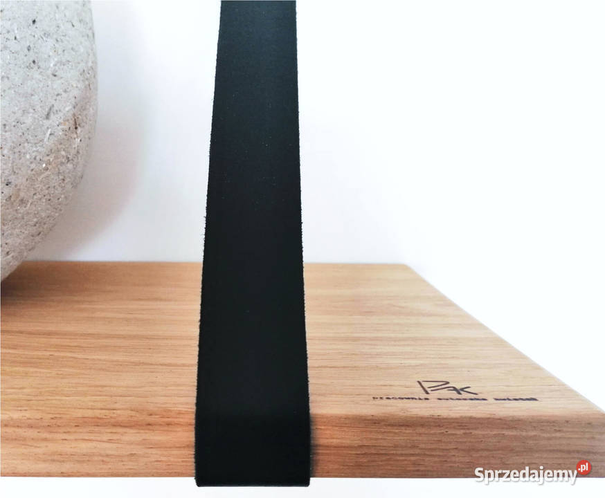 Półka na książki wisząca dębowa na skórzanych Białystok