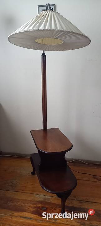 Drewniana lampa podłogowa ze stolikiem ruchome Antyki Antyki, Sztuka, Kolekcje Skierniewice