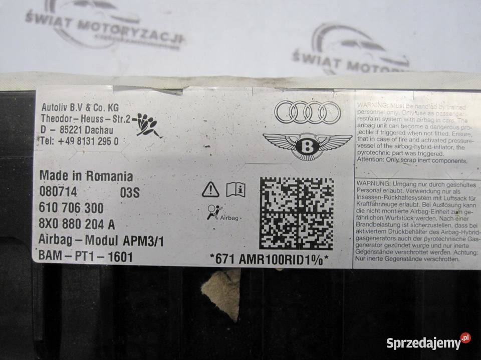 AUDI A1 SLINE 12r AIRBAG poduszka pasażera