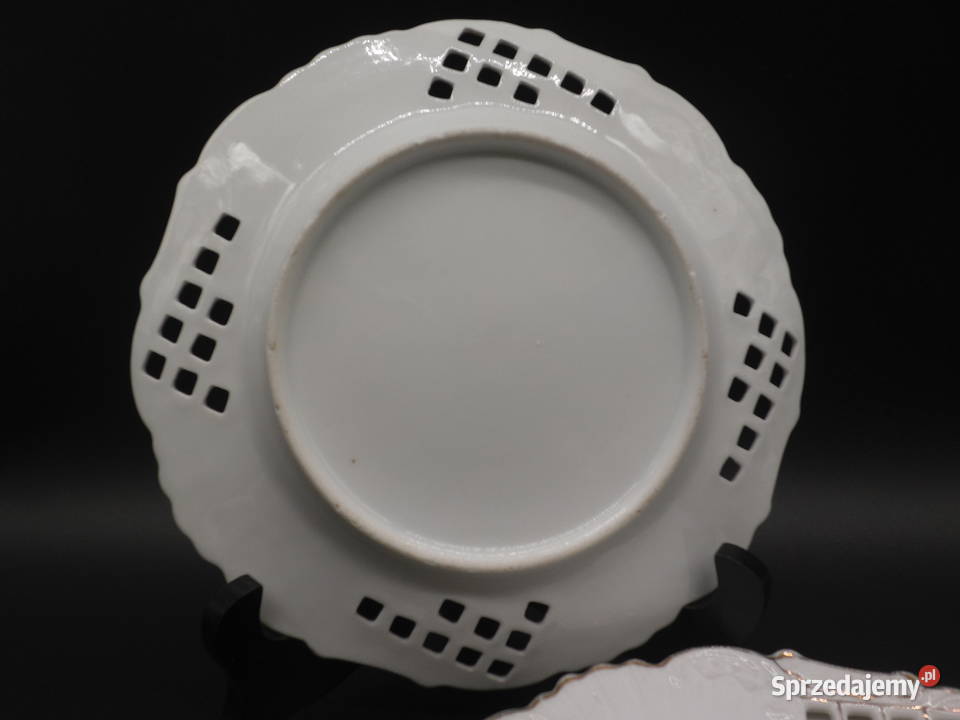 Talerzyki deserowe 3 zabytkowe ażurowe wielkopolskie Raszków