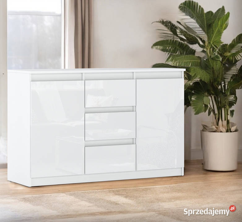 Komoda Nowoczesna Biała Połysk 3 Szuflady Agnes Meble Elbląg