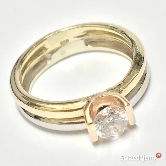Złoty PIERŚCIONEK 14K trzy KOLORY złota KAMIEŃ mazowieckie Warszawa