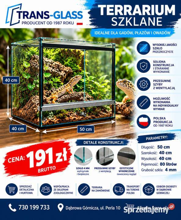 Terrarium szklane 50x30x40 4 mm producent Dąbrowa Górnicza