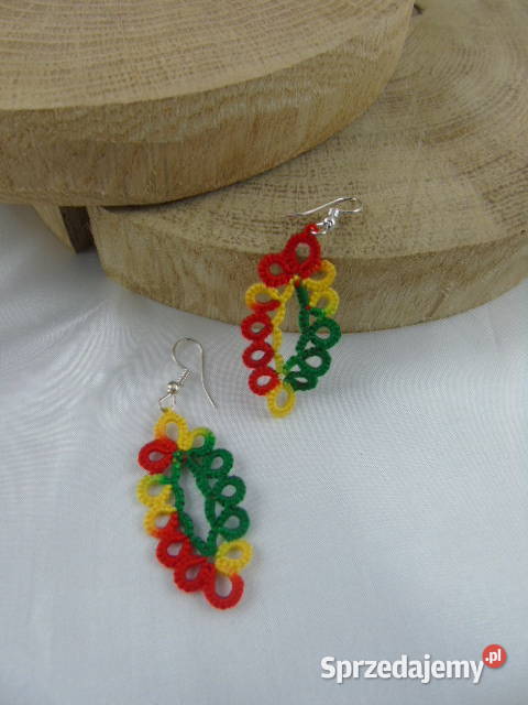 Kolczyki frywolitkowe różne wzory i kolory Wiśniowa