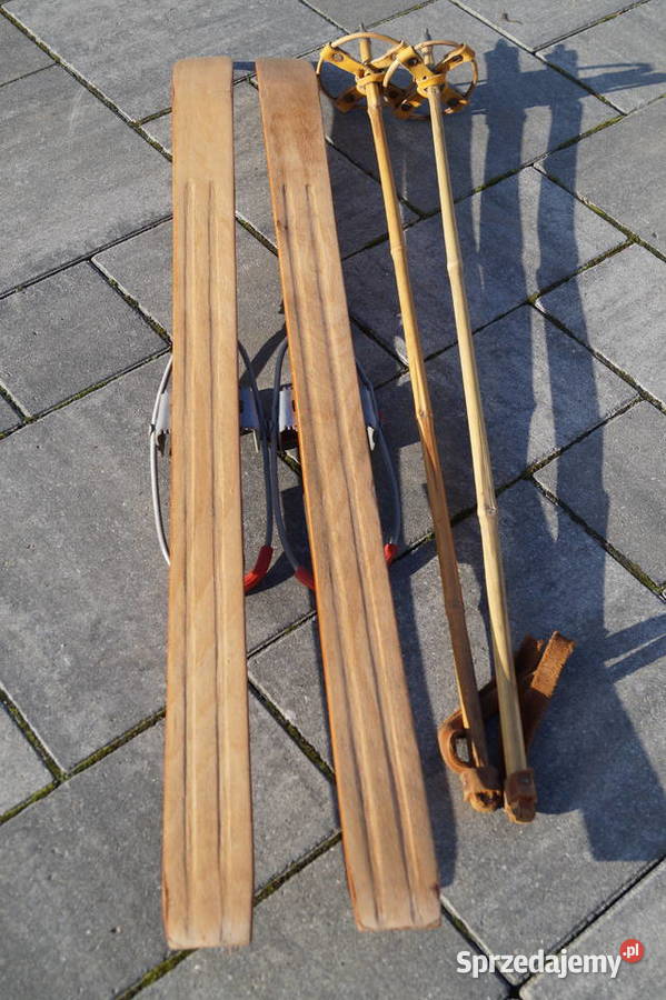 Stare narty drewniane 110 kijki w komplecie podkarpackie Pruchnik