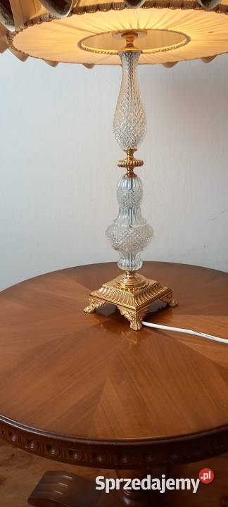 Urocza lampa z abażurem kryształ i mosiądz Skierniewice