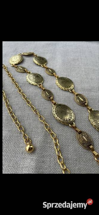 Złoty pasek pas metalowy regulowany łańcuch na Nowy Sącz
