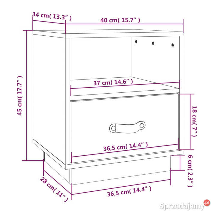 Szafka nocna biała 40x34x45 lite drewno sosnowe