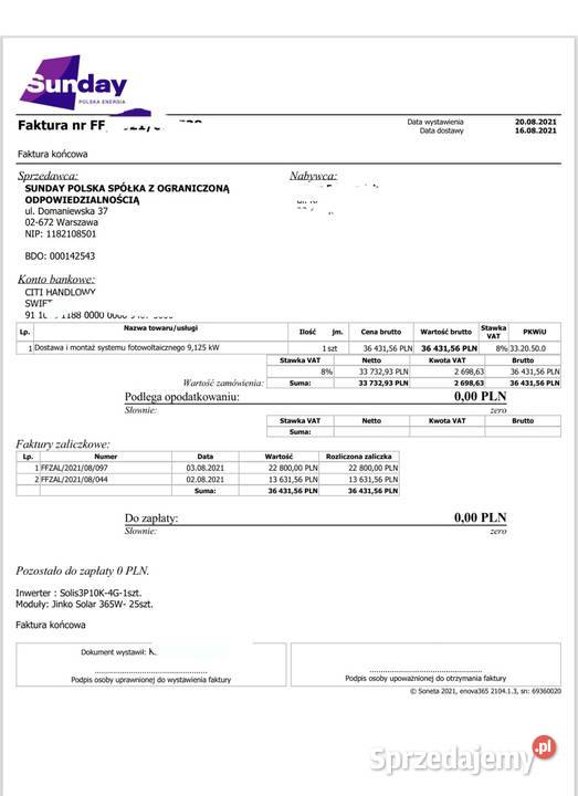 Zestaw fotowoltaiczny 96kw Instalacje Myślenice