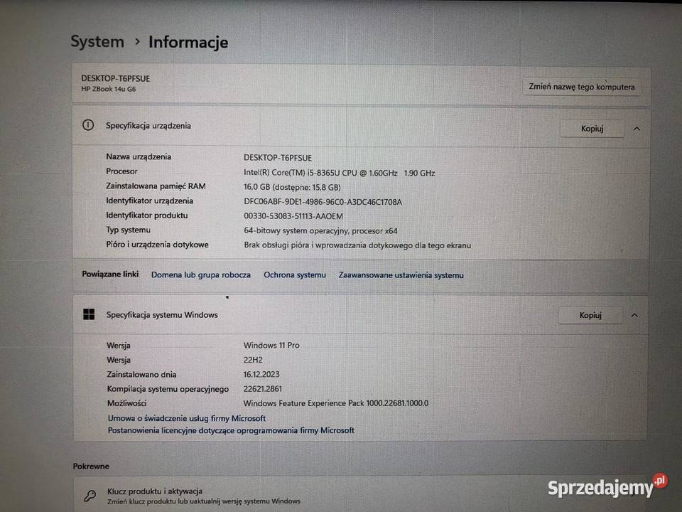 HP Zbook 14U G6240GB16GBIntel Core i58365UUHD Wrocław