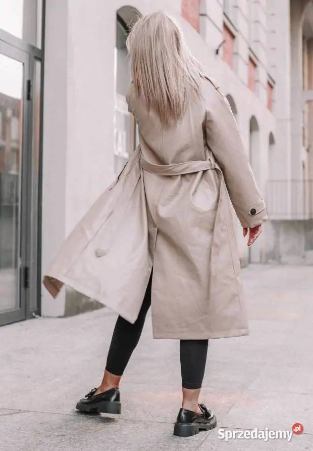 Płaszcz Z Imitacji Skóry Spy Beżowy
