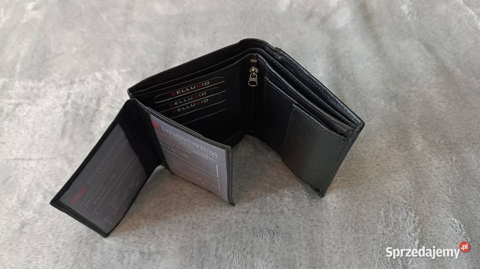 Nowy elegancki męski czarny skórzany portfel