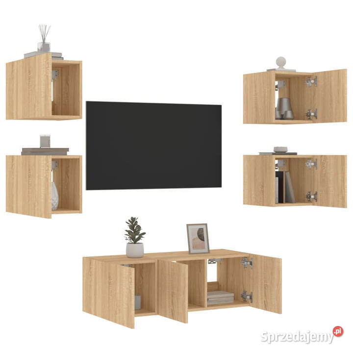6częściowy zestaw mebli TV z LED dąb sonoma RTV Warszawa