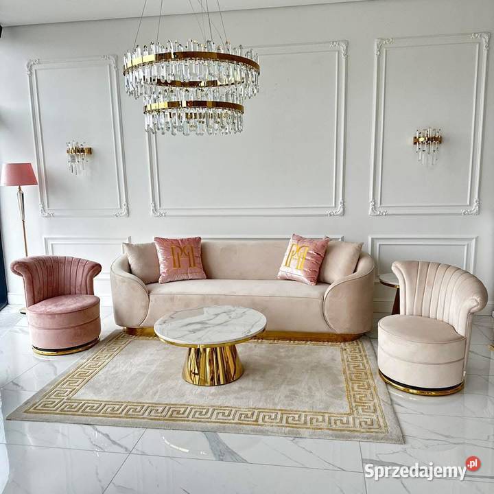 Designerski Fotel welwetowy różowy złoty 73cm Warszawa
