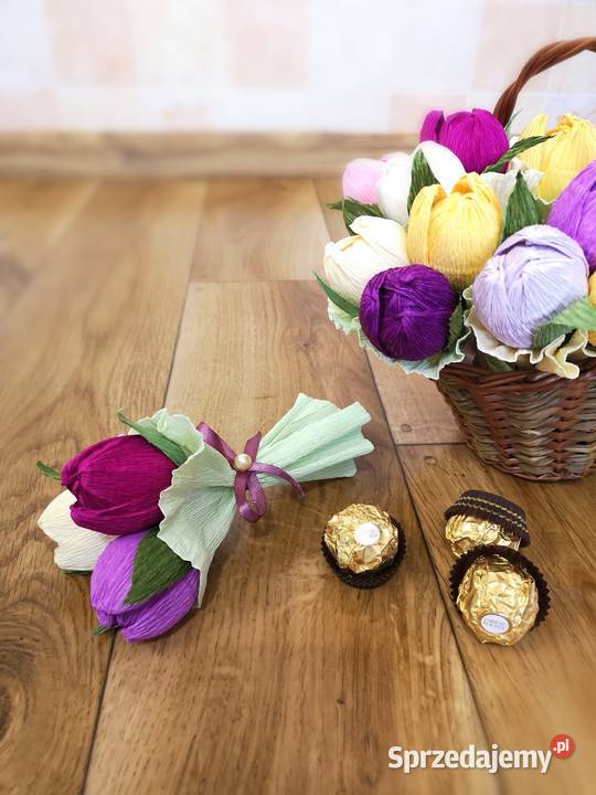 Bukiecik krokusów z cukierków Ferrero Rocher Rękodzieło Otrębusy sprzedam