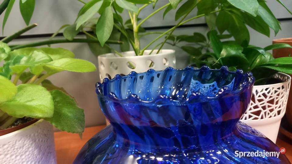 Wazon kobaltowy szklany prl vintage Tychy
