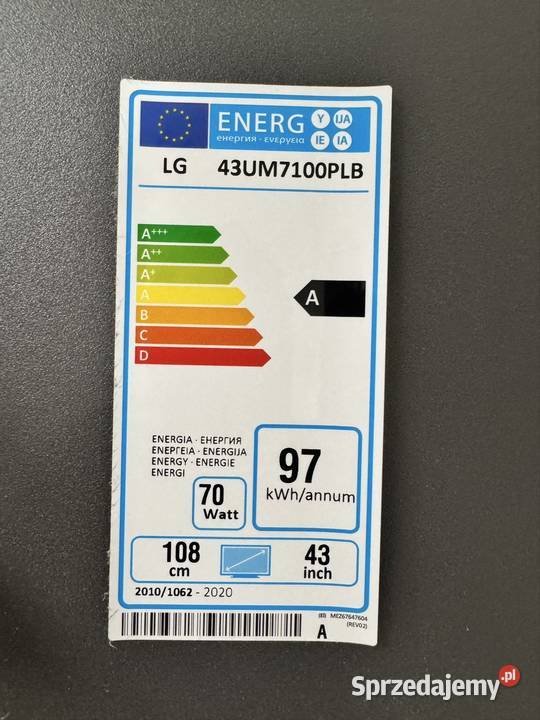 Telewizor LG 43 4K UHD model 43UM7100PLB Rybnik sprzedam