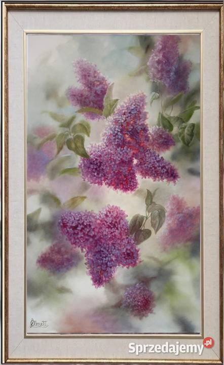 Kwiaty Bzy ręcznie malowany olejny L Olbrycht Nowy Sącz