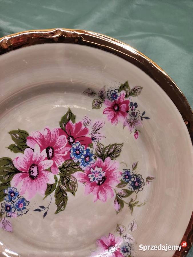 Talerzyk porcelanowy Chodzież w kwiaty i złotą Głuchołazy