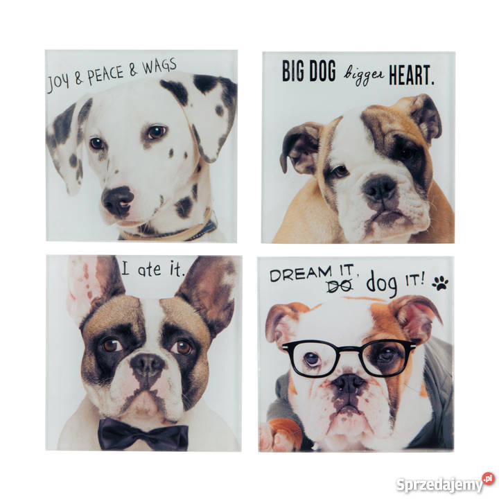 Podkładki szklane z psami komplet 4