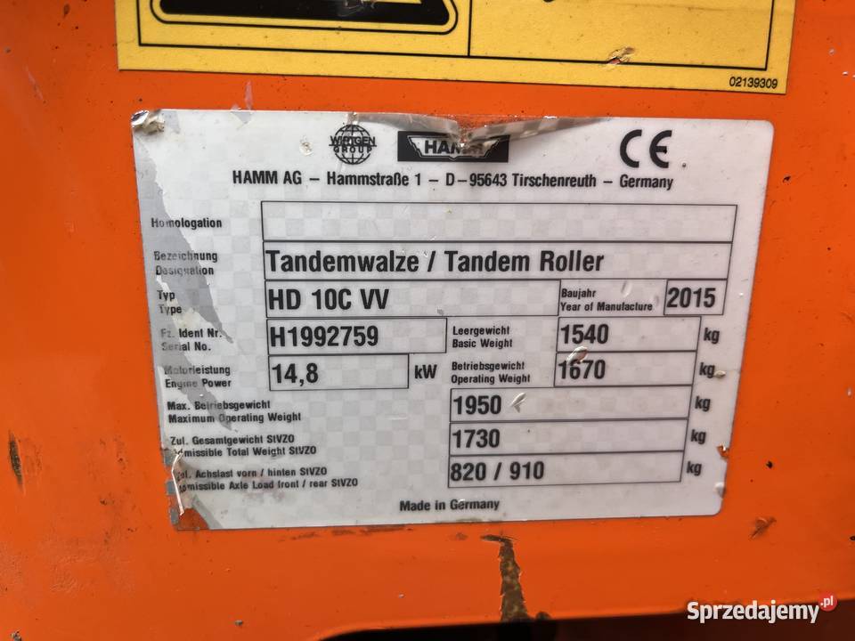 Walec drogowy tandemowy Hamm HD10C VV Nowy Sącz